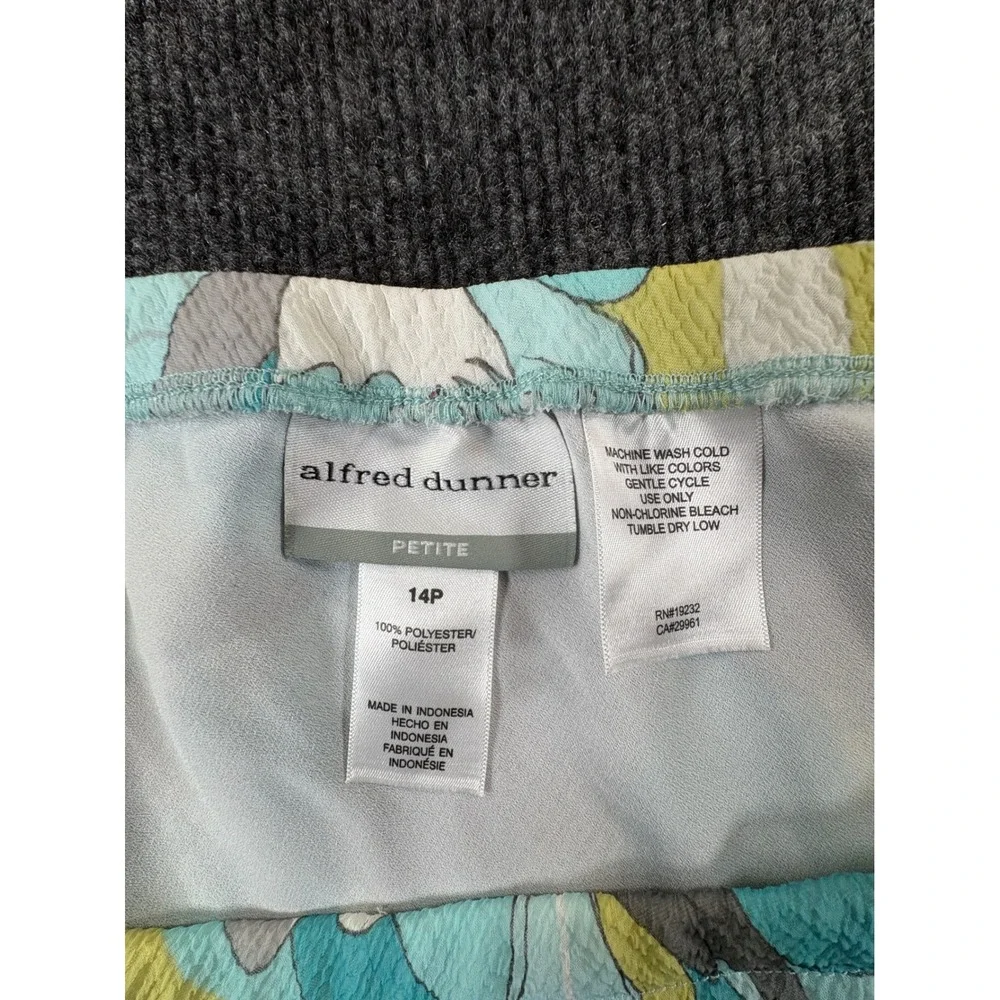 Alfred Dunner Petite Floral Midi Skirt Turquoise Green Flounce Hem 14P 2610